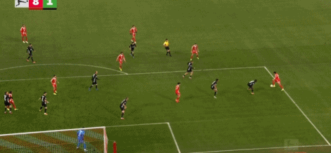 第88分钟,约纳坦-塔直塞,格雷茨卡铲射破门,拜仁8-1狼堡